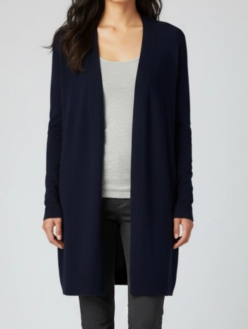 Eileen Fisher Women's Long Cardigan Sz M Wool Blend Midnight Blue Open Front